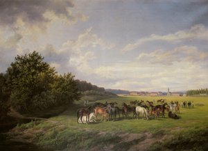 View of the Kladrub Studfarm in Bohemia, 1850